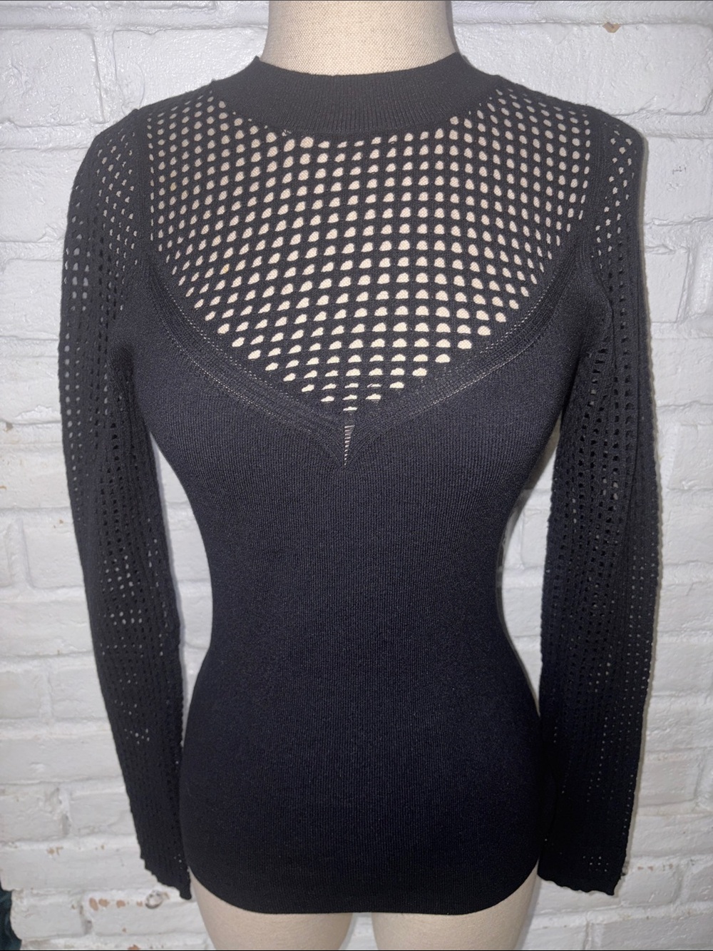NWT Sofia Jeans Black Open-Knit Detail Long Sleeve Sweater Size M